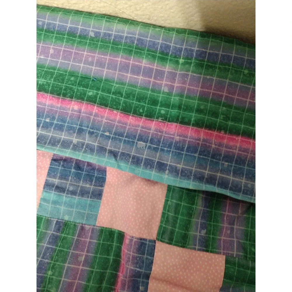 Handmade Pink Green Geometric Patchwork Kids Quilt 43x37